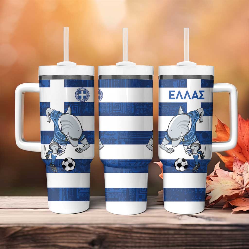 Greece Football Tumbler With Handle Dolphin Mascot Grunge Style - Wonder Print Shop
