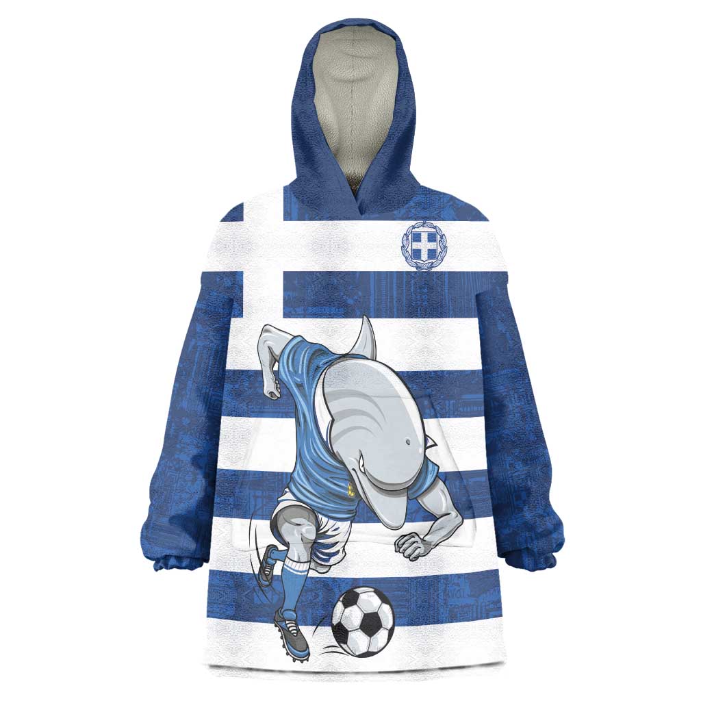 Greece Football Wearable Blanket Hoodie Dolphin Mascot Grunge Style - Wonder Print Shop
