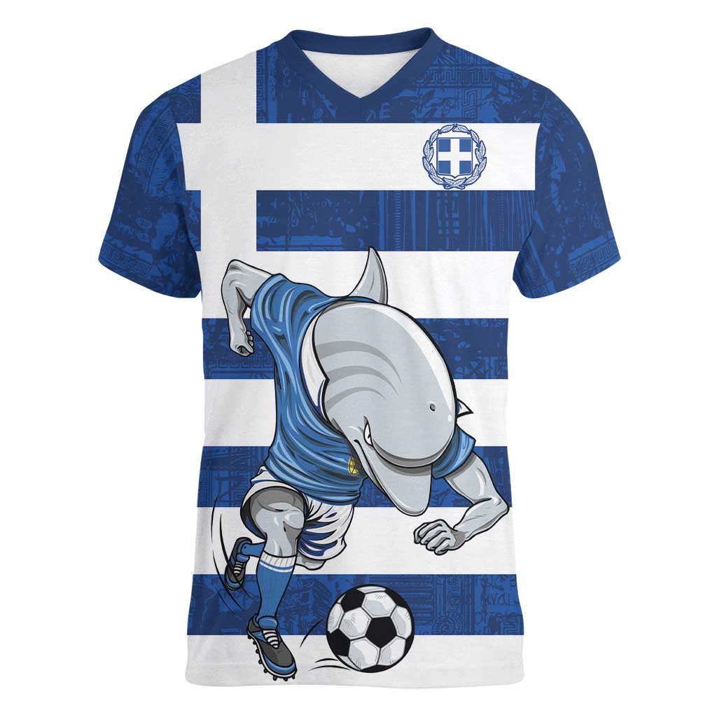 Greece Football Women V-Neck T-Shirt Dolphin Mascot Grunge Style - Wonder Print Shop