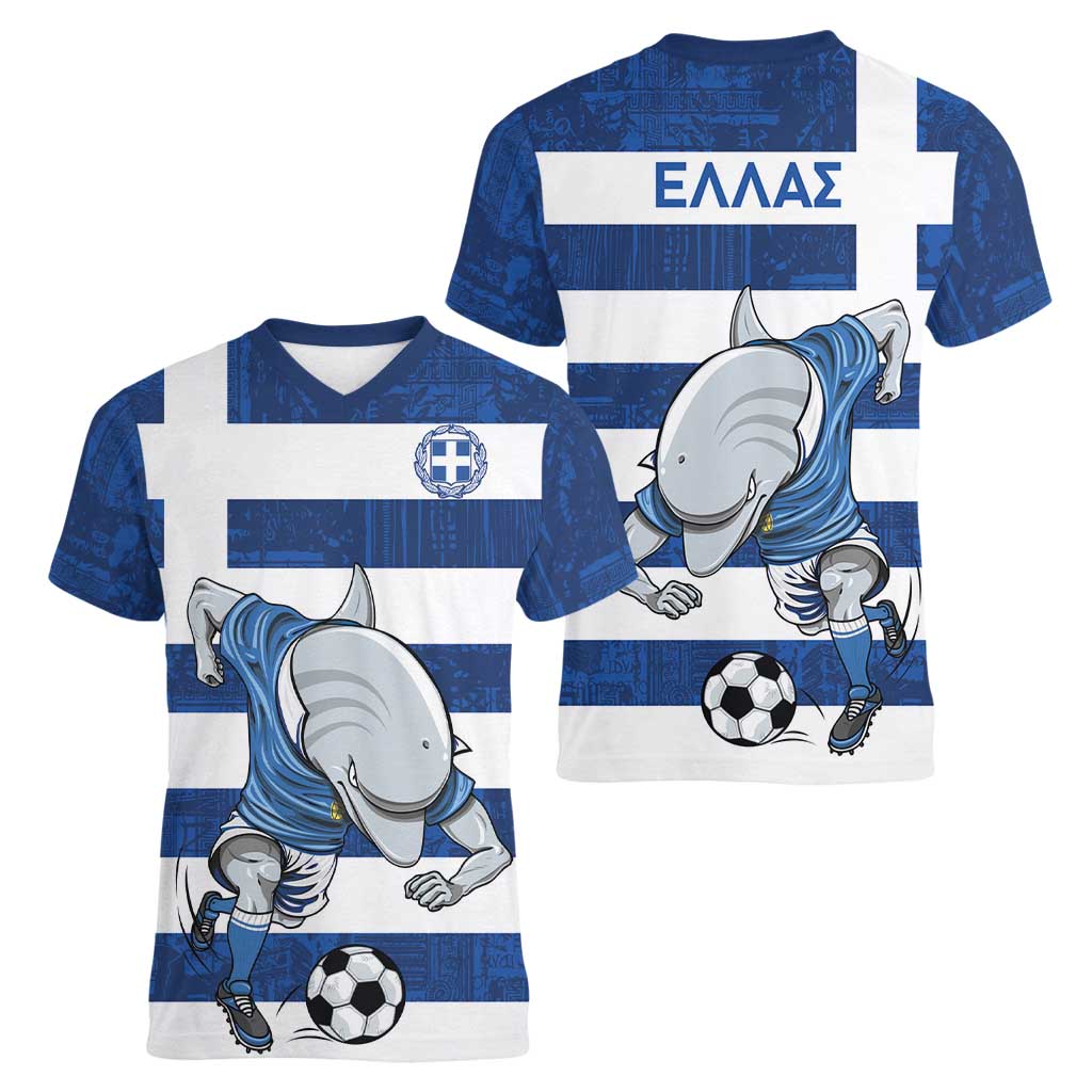 Greece Football Women V-Neck T-Shirt Dolphin Mascot Grunge Style - Wonder Print Shop