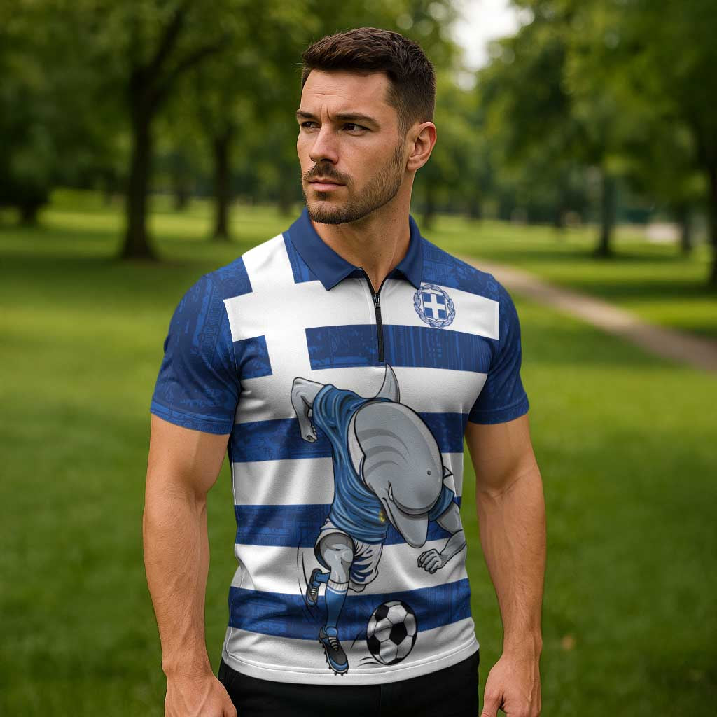 Greece Football Zipper Polo Shirt Dolphin Mascot Grunge Style - Wonder Print Shop