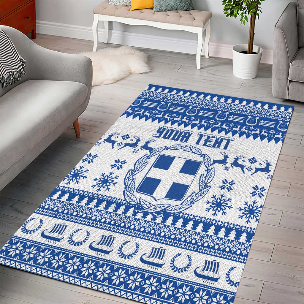 Personalized Christmas Greece Coat Of Arms Area Rug Hellas Kala Christougena - Wonder Print Shop