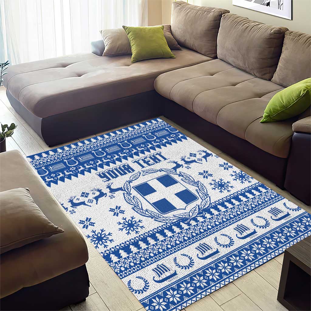 Personalized Christmas Greece Coat Of Arms Area Rug Hellas Kala Christougena - Wonder Print Shop
