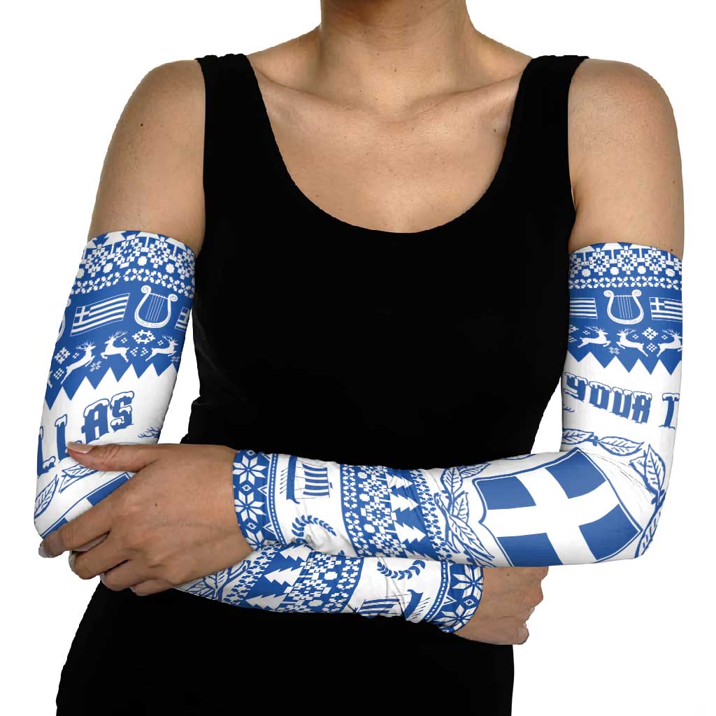 Personalized Christmas Greece Coat Of Arms Arm Sleeves Hellas Kala Christougena - Wonder Print Shop