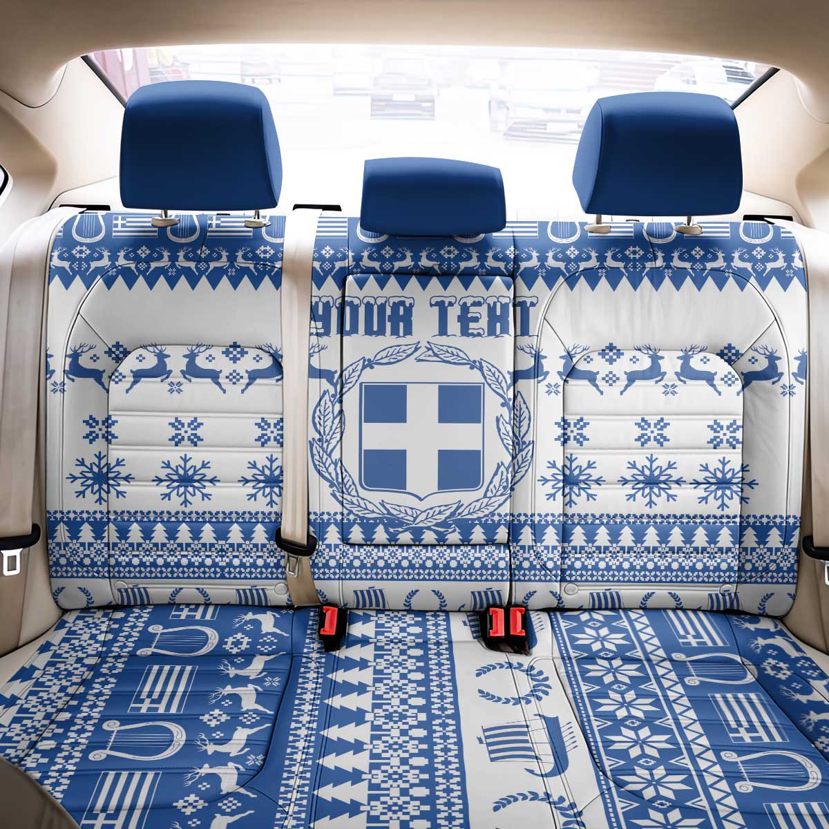 Personalized Christmas Greece Coat Of Arms Back Car Seat Cover Hellas Kala Christougena - Wonder Print Shop