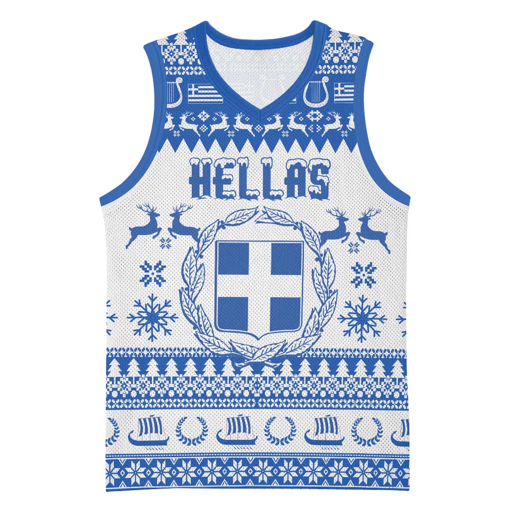 Personalized Christmas Greece Coat Of Arms Basketball Jersey Hellas Kala Christougena - Wonder Print Shop