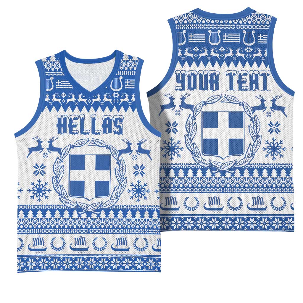 Personalized Christmas Greece Coat Of Arms Basketball Jersey Hellas Kala Christougena - Wonder Print Shop