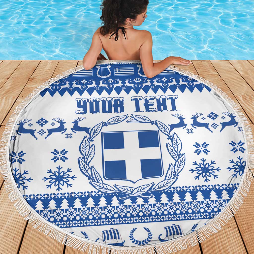 Personalized Christmas Greece Coat Of Arms Beach Blanket Hellas Kala Christougena - Wonder Print Shop