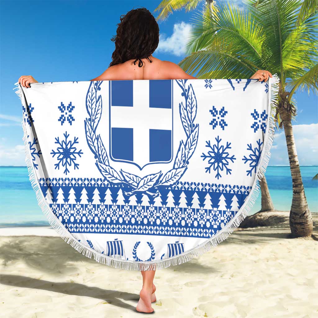 Personalized Christmas Greece Coat Of Arms Beach Blanket Hellas Kala Christougena - Wonder Print Shop