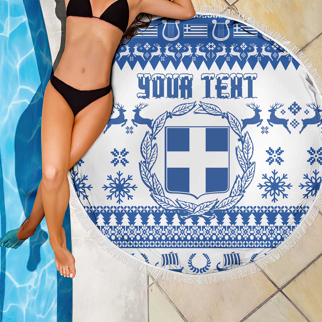 Personalized Christmas Greece Coat Of Arms Beach Blanket Hellas Kala Christougena - Wonder Print Shop