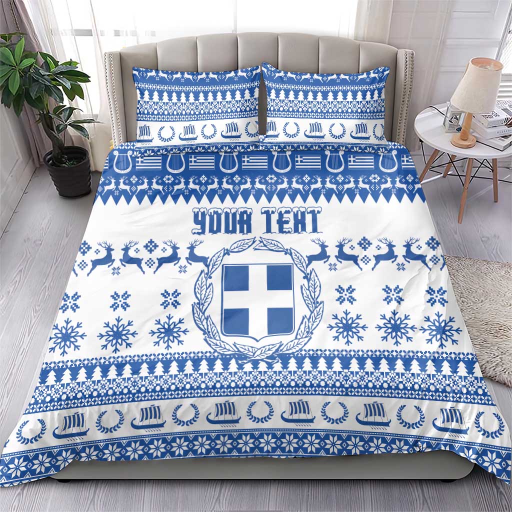 Personalized Christmas Greece Coat Of Arms Bedding Set Hellas Kala Christougena - Wonder Print Shop