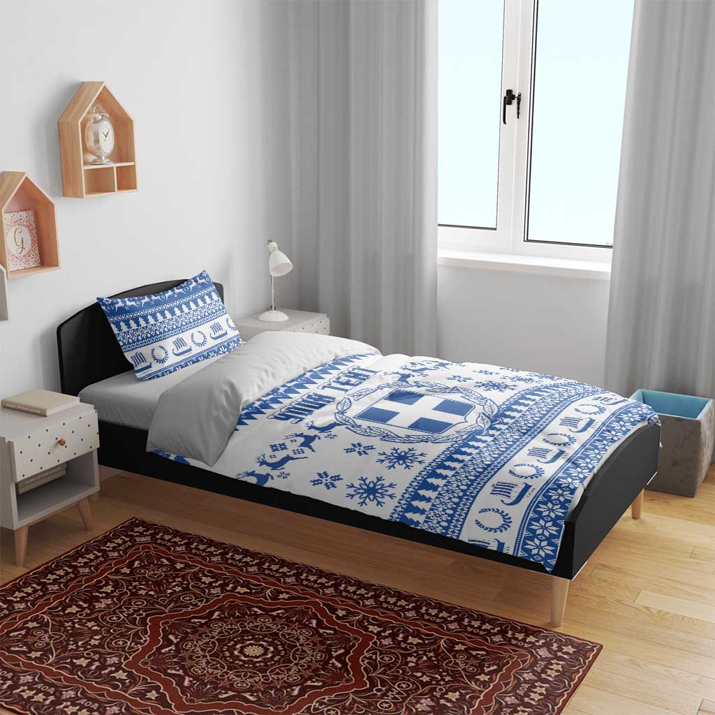 Personalized Christmas Greece Coat Of Arms Bedding Set Hellas Kala Christougena - Wonder Print Shop