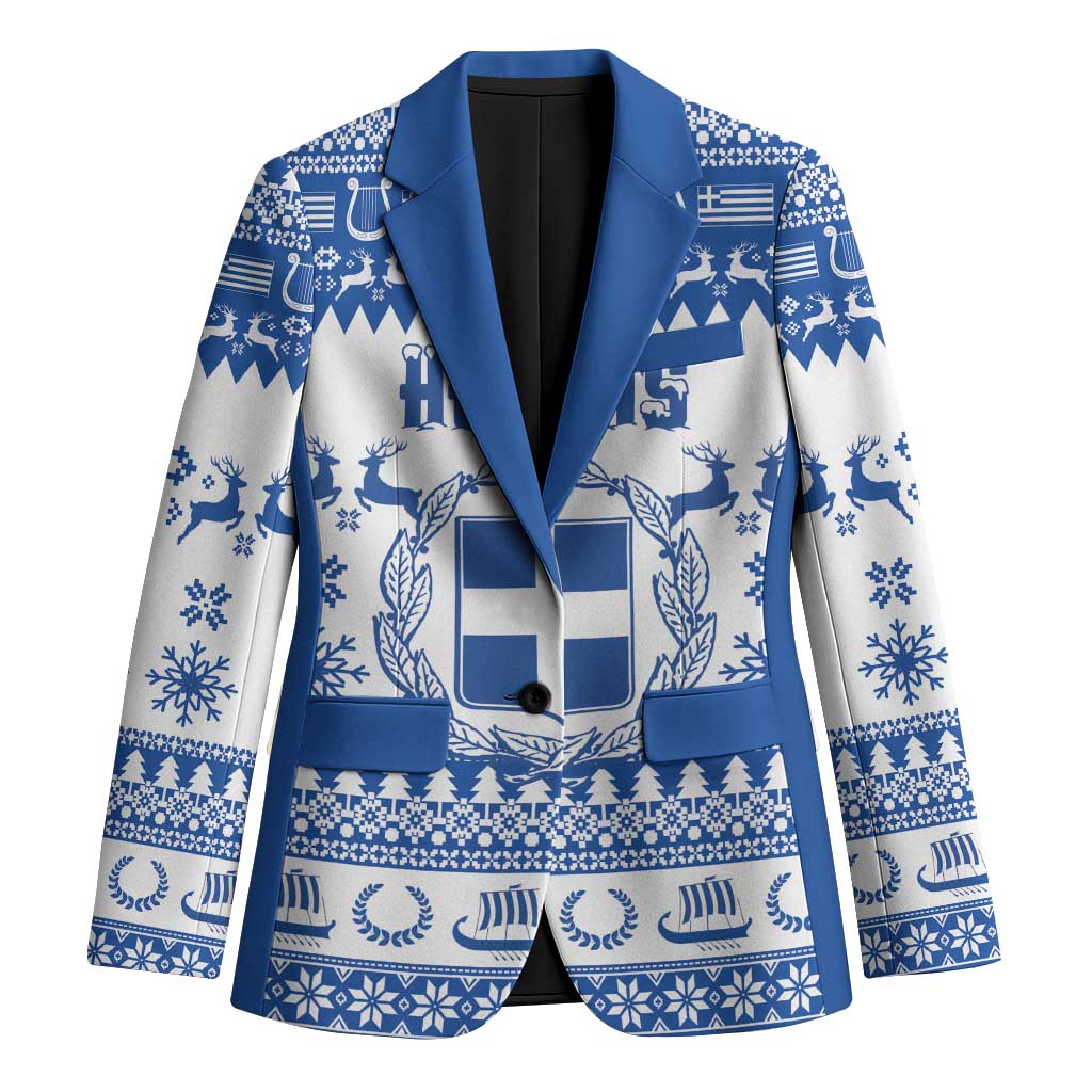 Personalized Christmas Greece Coat Of Arms Blazer Hellas Kala Christougena - Wonder Print Shop