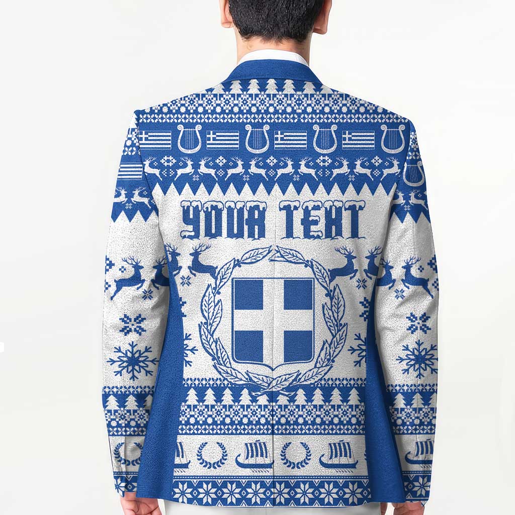 Personalized Christmas Greece Coat Of Arms Blazer Hellas Kala Christougena - Wonder Print Shop