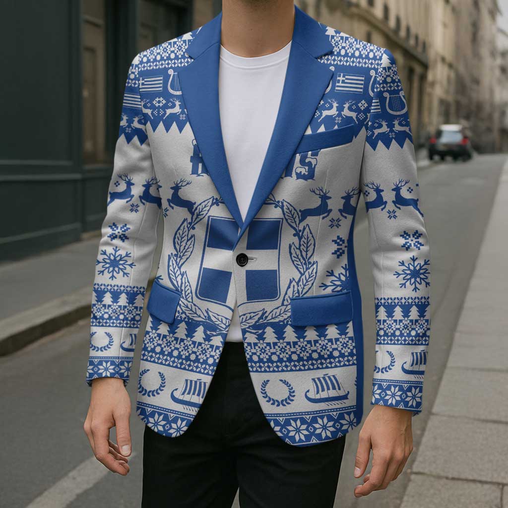 Personalized Christmas Greece Coat Of Arms Blazer Hellas Kala Christougena - Wonder Print Shop