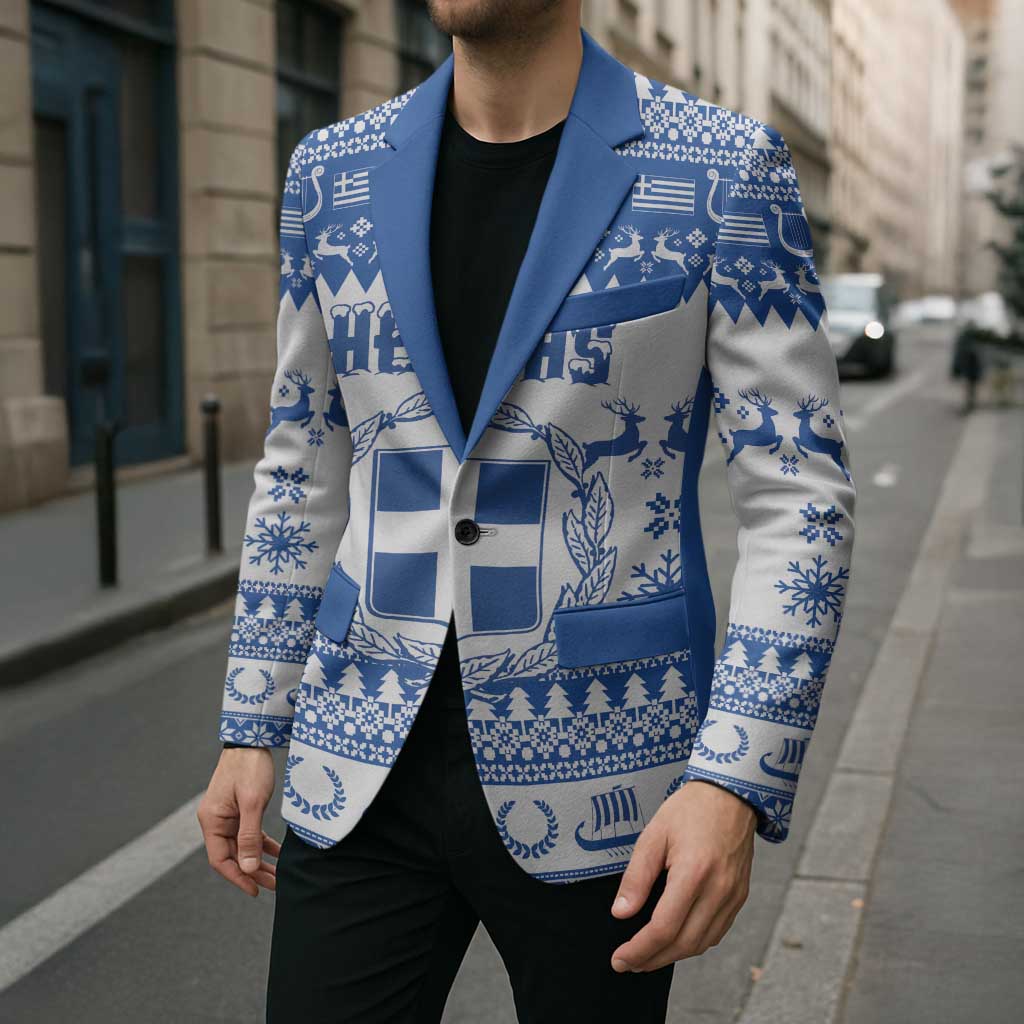 Personalized Christmas Greece Coat Of Arms Blazer Hellas Kala Christougena - Wonder Print Shop