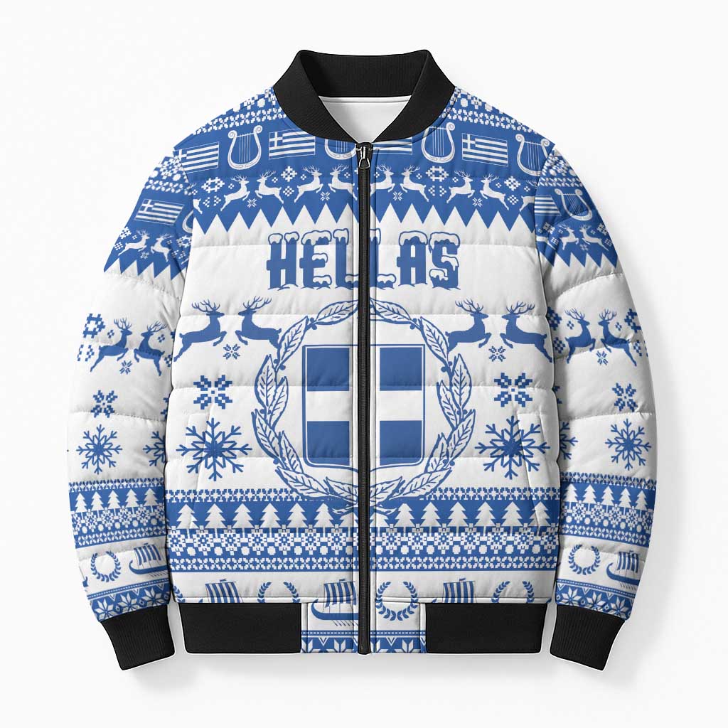 Personalized Christmas Greece Coat Of Arms Bomber Puffer Jacket Hellas Kala Christougena - Wonder Print Shop