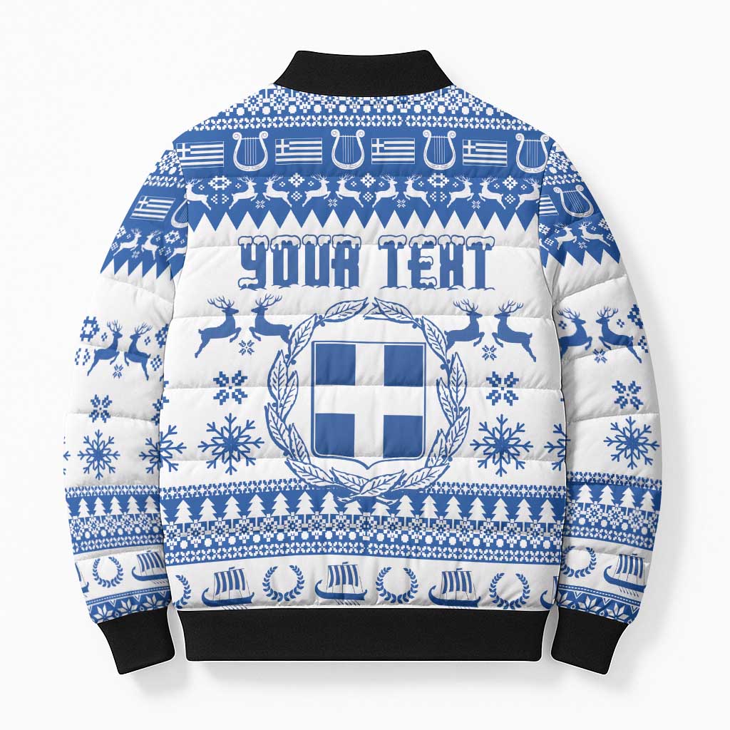Personalized Christmas Greece Coat Of Arms Bomber Puffer Jacket Hellas Kala Christougena - Wonder Print Shop