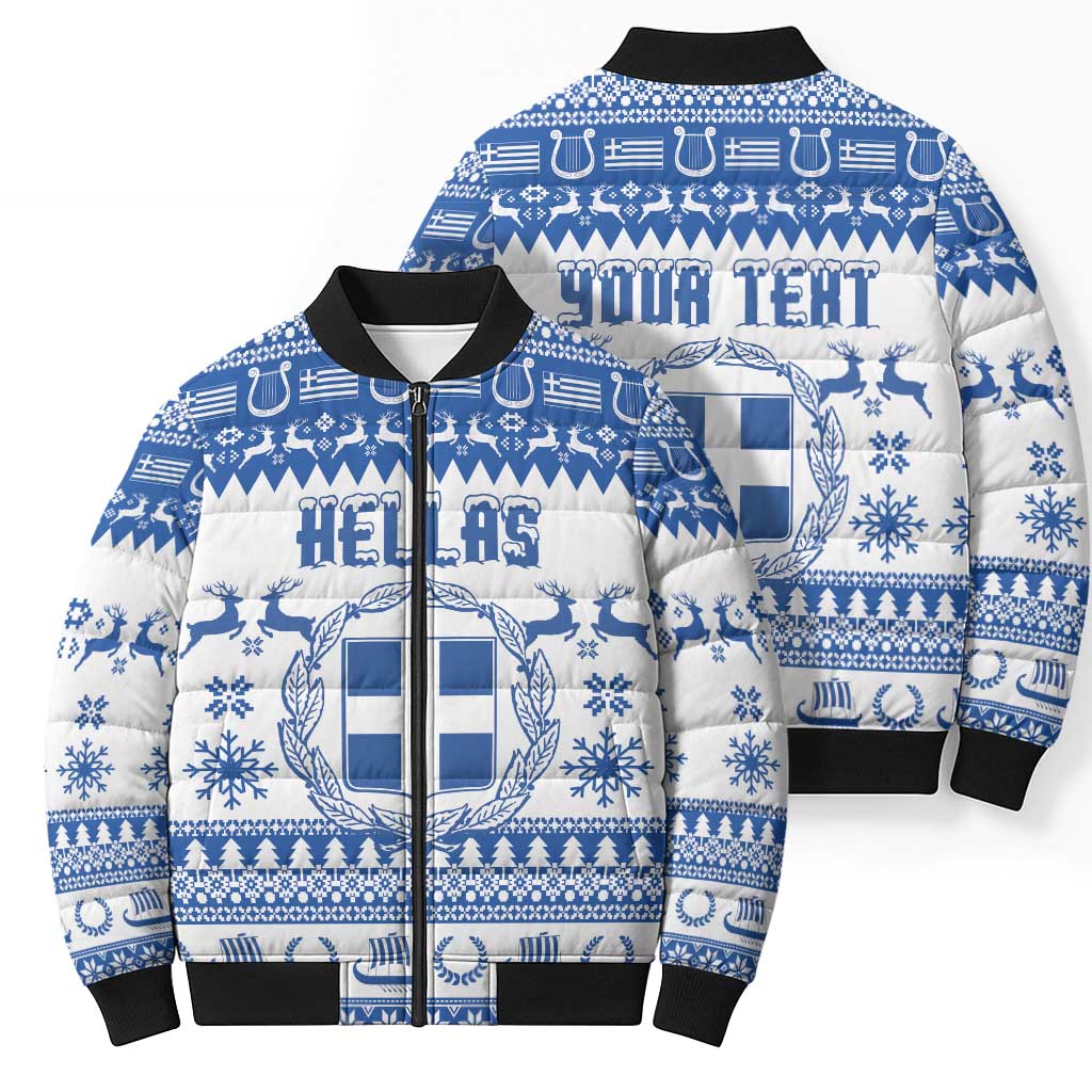 Personalized Christmas Greece Coat Of Arms Bomber Puffer Jacket Hellas Kala Christougena - Wonder Print Shop