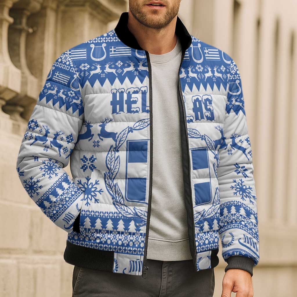 Personalized Christmas Greece Coat Of Arms Bomber Puffer Jacket Hellas Kala Christougena - Wonder Print Shop
