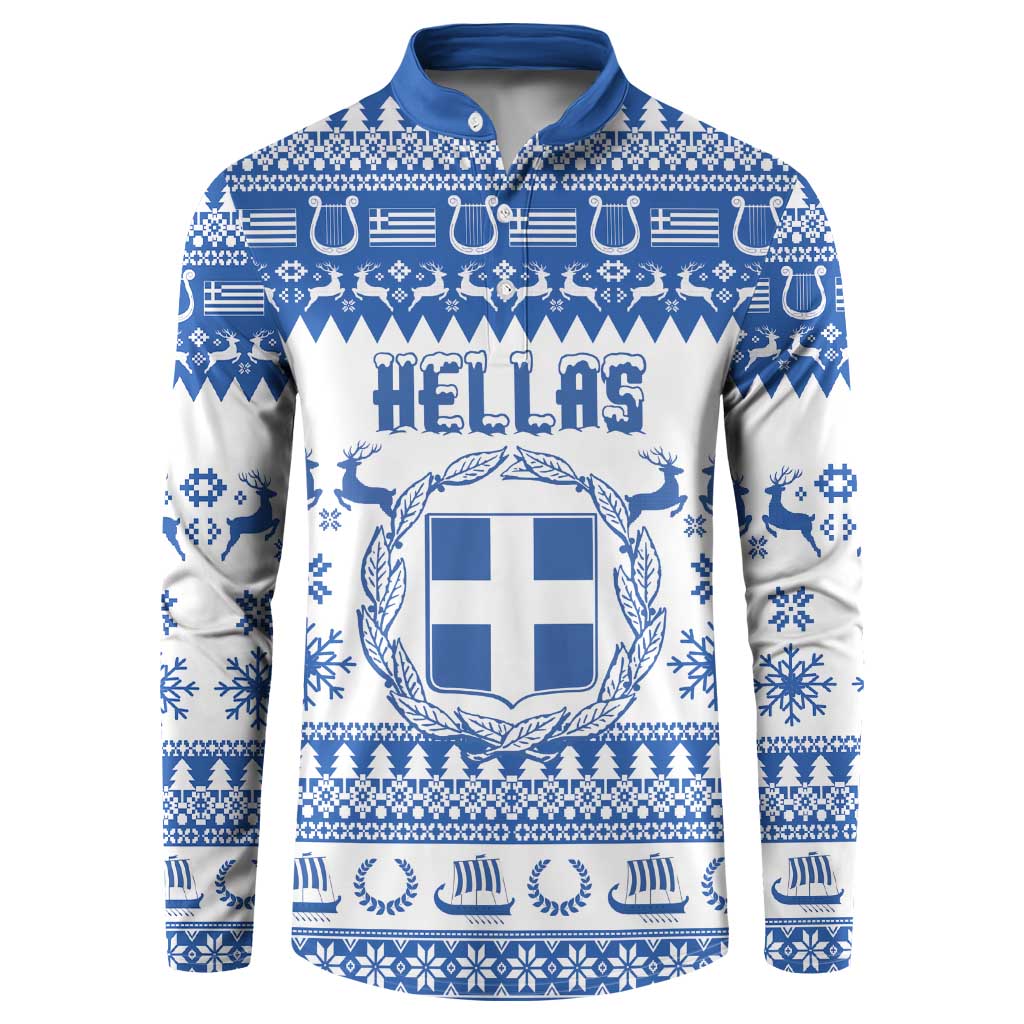 Personalized Christmas Greece Coat Of Arms Button Sweatshirt Hellas Kala Christougena - Wonder Print Shop