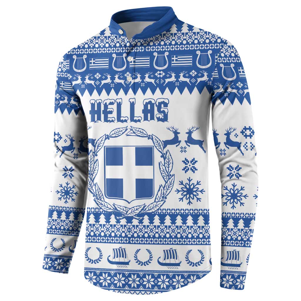 Personalized Christmas Greece Coat Of Arms Button Sweatshirt Hellas Kala Christougena - Wonder Print Shop