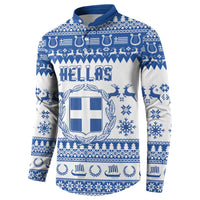 Personalized Christmas Greece Coat Of Arms Button Sweatshirt Hellas Kala Christougena - Wonder Print Shop