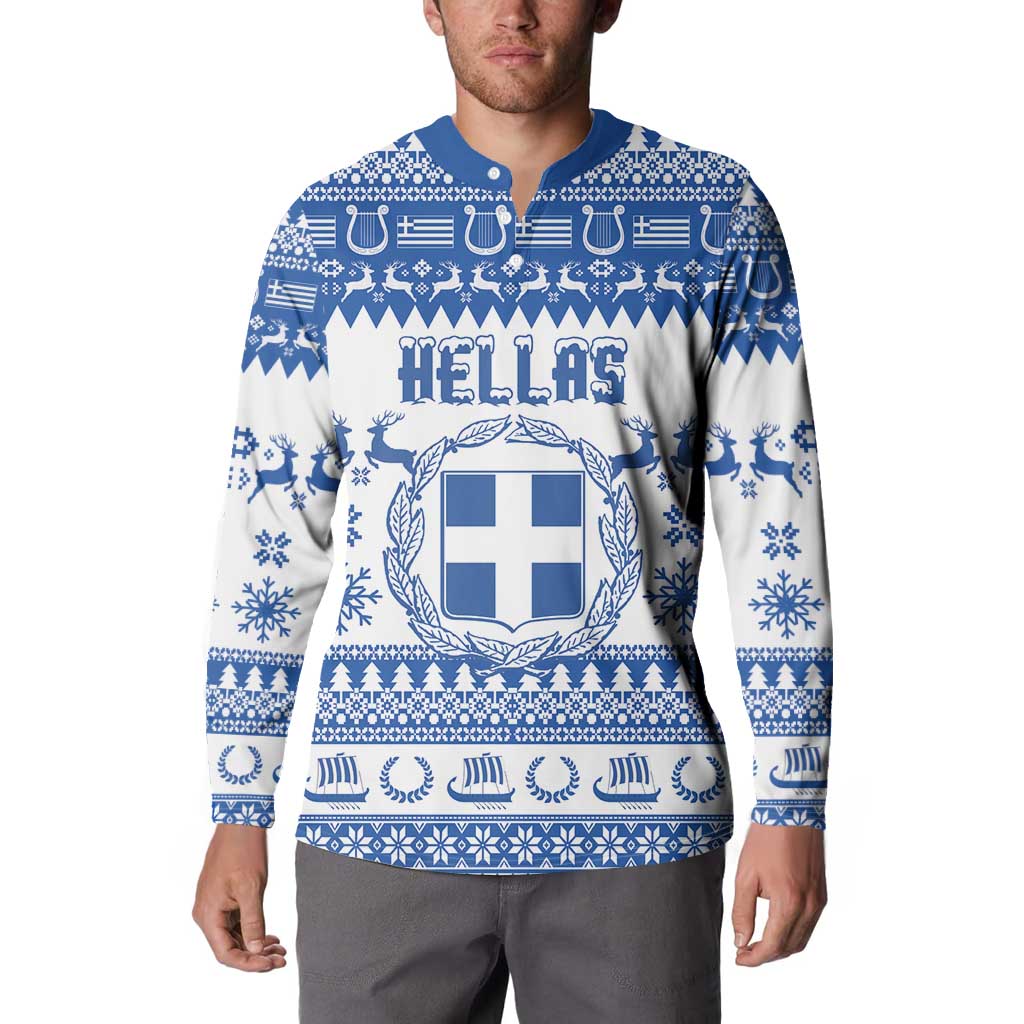 Personalized Christmas Greece Coat Of Arms Button Sweatshirt Hellas Kala Christougena - Wonder Print Shop