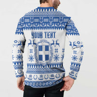 Personalized Christmas Greece Coat Of Arms Button Sweatshirt Hellas Kala Christougena - Wonder Print Shop