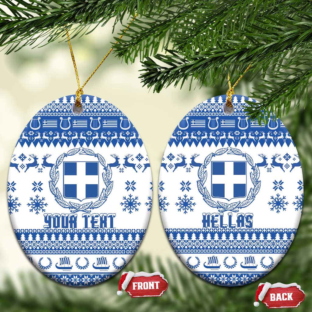 Personalized Christmas Greece Coat Of Arms Ceramic Ornament Hellas Kala Christougena - Wonder Print Shop