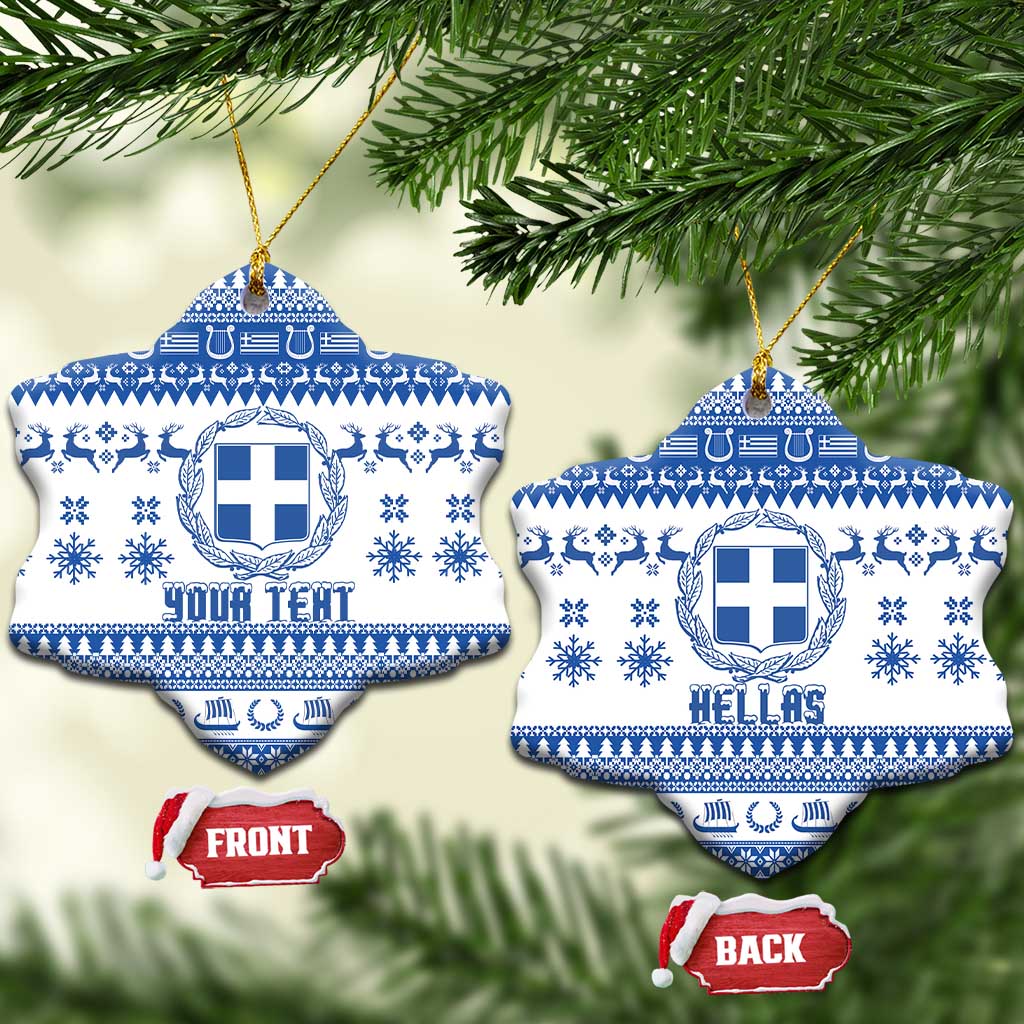 Personalized Christmas Greece Coat Of Arms Ceramic Ornament Hellas Kala Christougena - Wonder Print Shop