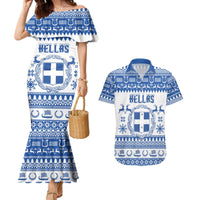 Personalized Christmas Greece Coat Of Arms Couples Matching Mermaid Dress and Hawaiian Shirt Hellas Kala Christougena - Wonder Print Shop