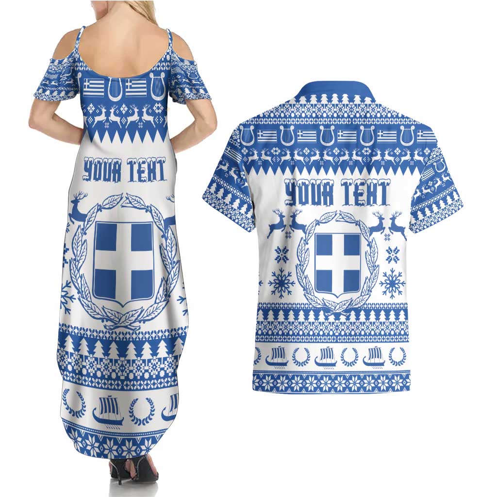 Personalized Christmas Greece Coat Of Arms Couples Matching Summer Maxi Dress and Hawaiian Shirt Hellas Kala Christougena - Wonder Print Shop