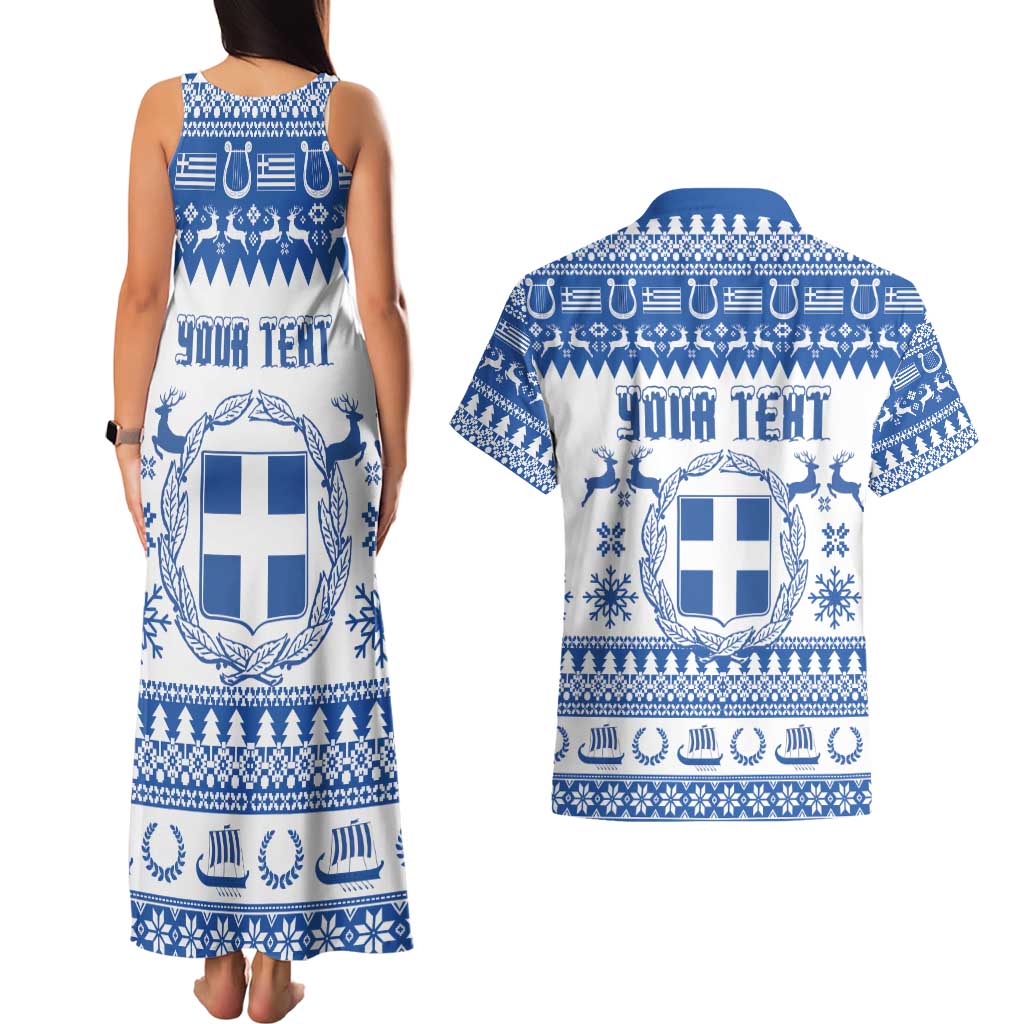 Personalized Christmas Greece Coat Of Arms Couples Matching Tank Maxi Dress and Hawaiian Shirt Hellas Kala Christougena - Wonder Print Shop