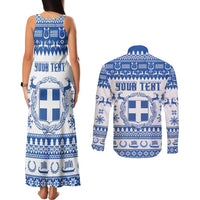 Personalized Christmas Greece Coat Of Arms Couples Matching Tank Maxi Dress and Long Sleeve Button Shirt Hellas Kala Christougena - Wonder Print Shop