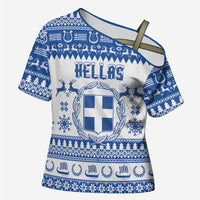 Personalized Christmas Greece Coat Of Arms Cross Shoulder Shirt Hellas Kala Christougena - Wonder Print Shop