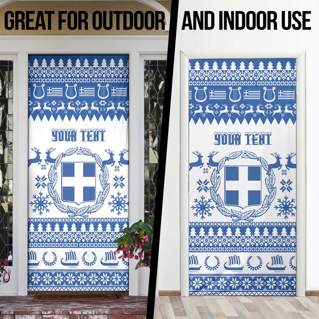 Personalized Christmas Greece Coat Of Arms Door Cover Hellas Kala Christougena - Wonder Print Shop