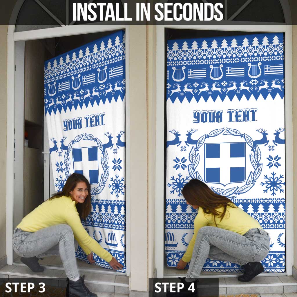 Personalized Christmas Greece Coat Of Arms Door Cover Hellas Kala Christougena - Wonder Print Shop