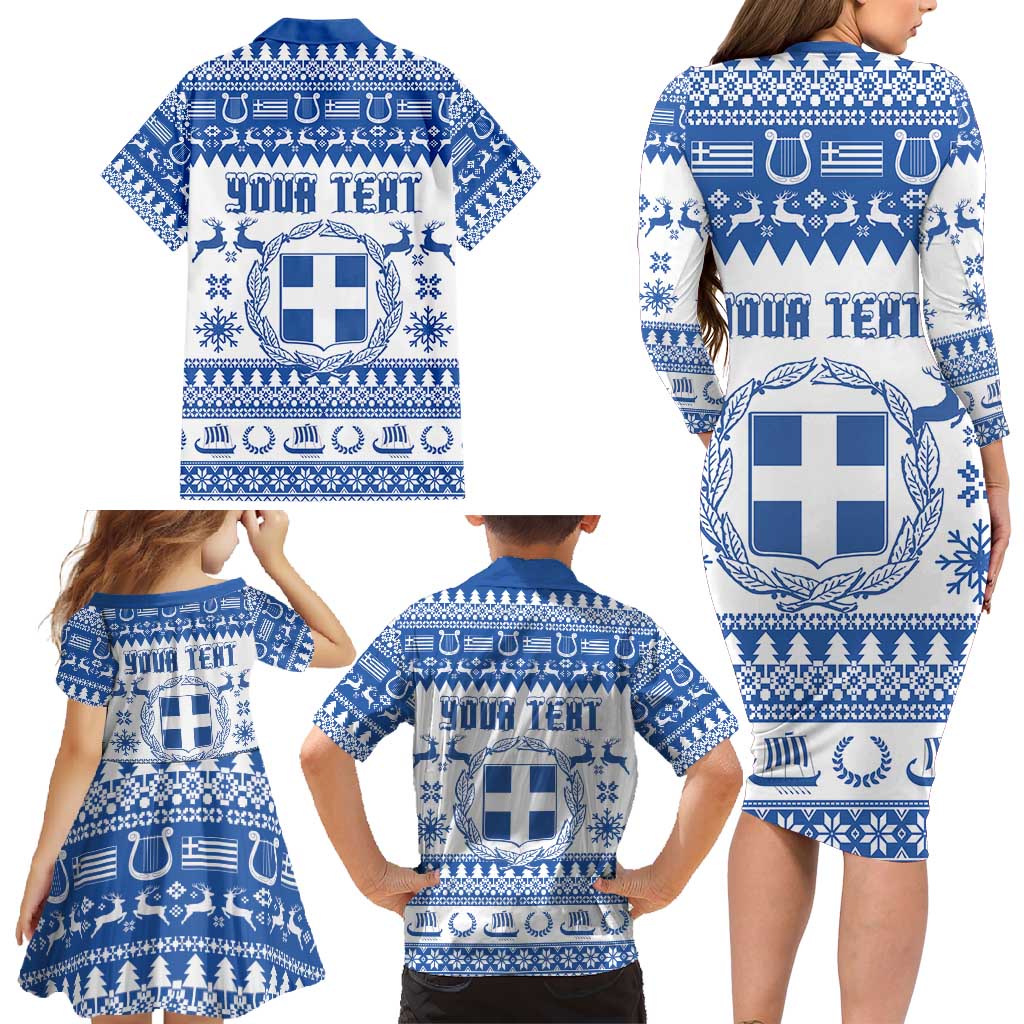 Personalized Christmas Greece Coat Of Arms Family Matching Long Sleeve Bodycon Dress and Hawaiian Shirt Hellas Kala Christougena - Wonder Print Shop