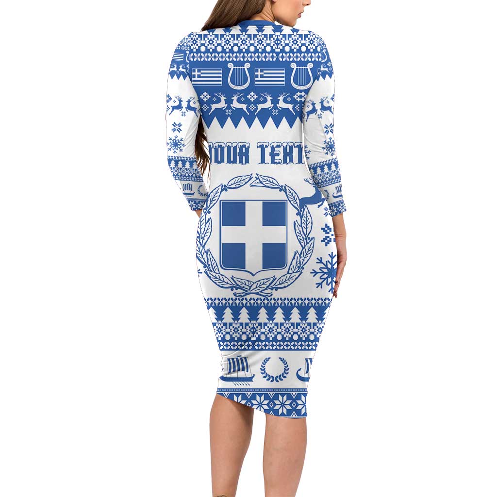 Personalized Christmas Greece Coat Of Arms Family Matching Long Sleeve Bodycon Dress and Hawaiian Shirt Hellas Kala Christougena - Wonder Print Shop