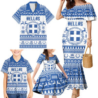 Personalized Christmas Greece Coat Of Arms Family Matching Mermaid Dress and Hawaiian Shirt Hellas Kala Christougena - Wonder Print Shop