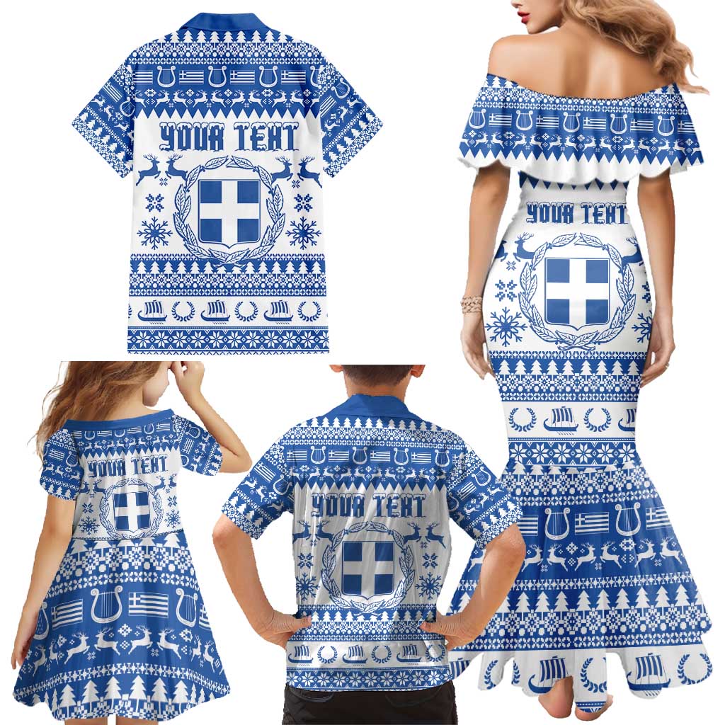 Personalized Christmas Greece Coat Of Arms Family Matching Mermaid Dress and Hawaiian Shirt Hellas Kala Christougena - Wonder Print Shop