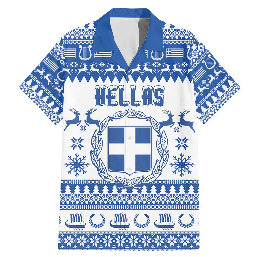 Personalized Christmas Greece Coat Of Arms Family Matching Mermaid Dress and Hawaiian Shirt Hellas Kala Christougena - Wonder Print Shop