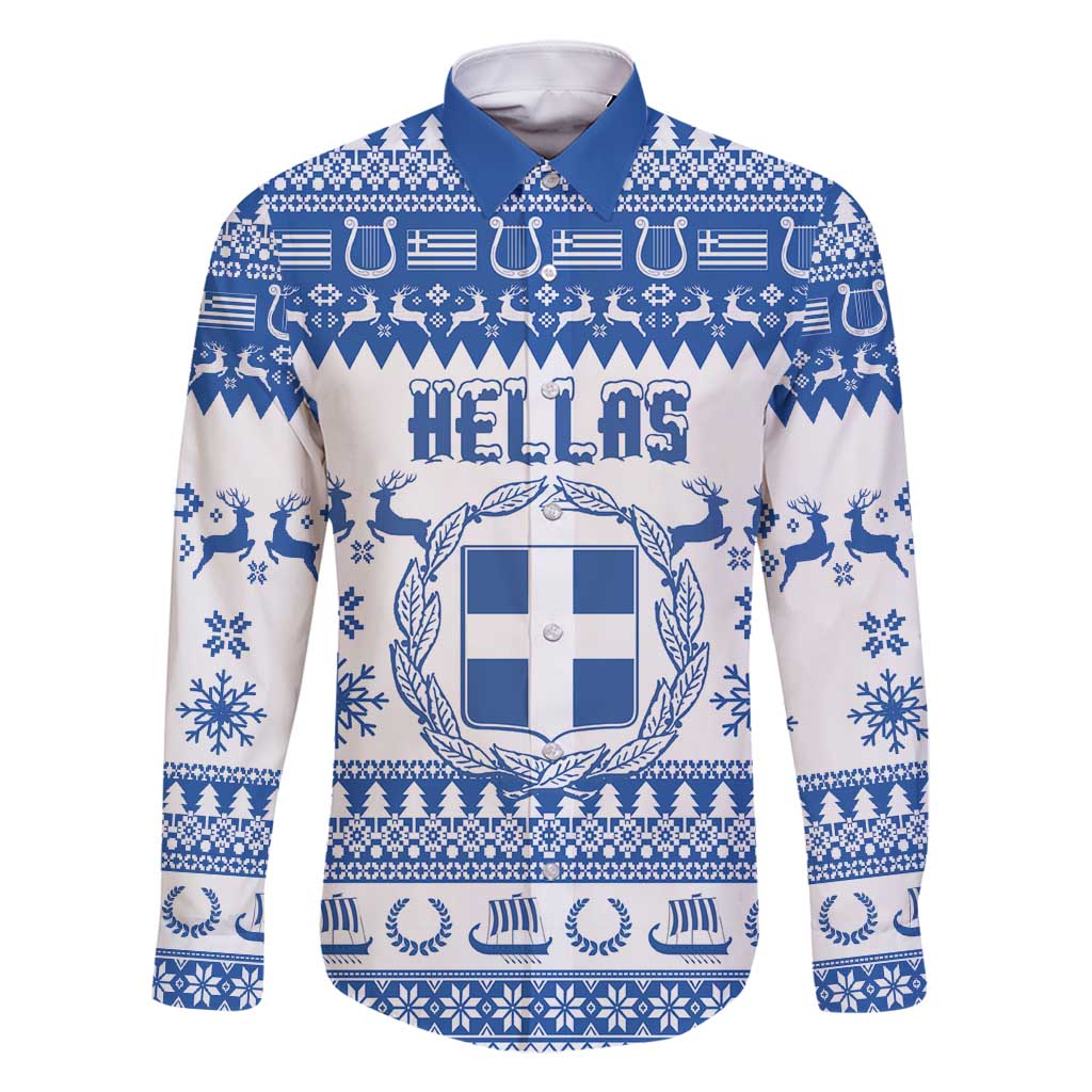 Personalized Christmas Greece Coat Of Arms Family Matching Mermaid Dress and Hawaiian Shirt Hellas Kala Christougena - Wonder Print Shop