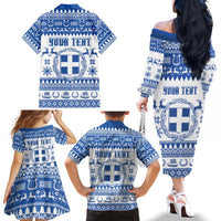 Personalized Christmas Greece Coat Of Arms Family Matching Off The Shoulder Long Sleeve Dress and Hawaiian Shirt Hellas Kala Christougena - Wonder Print Shop