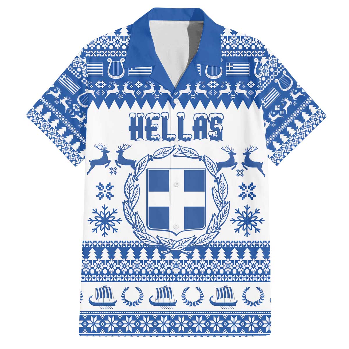 Personalized Christmas Greece Coat Of Arms Family Matching Off The Shoulder Long Sleeve Dress and Hawaiian Shirt Hellas Kala Christougena - Wonder Print Shop