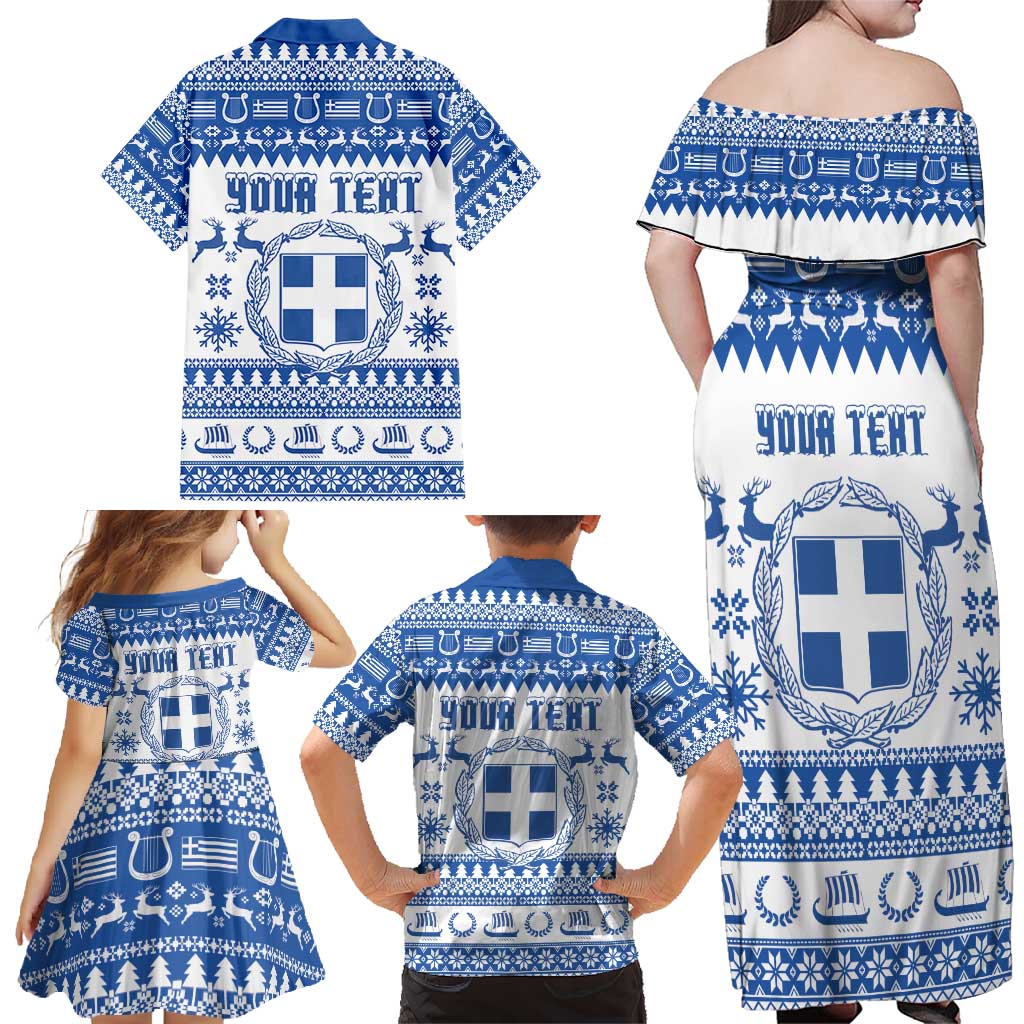 Personalized Christmas Greece Coat Of Arms Family Matching Off Shoulder Maxi Dress and Hawaiian Shirt Hellas Kala Christougena - Wonder Print Shop
