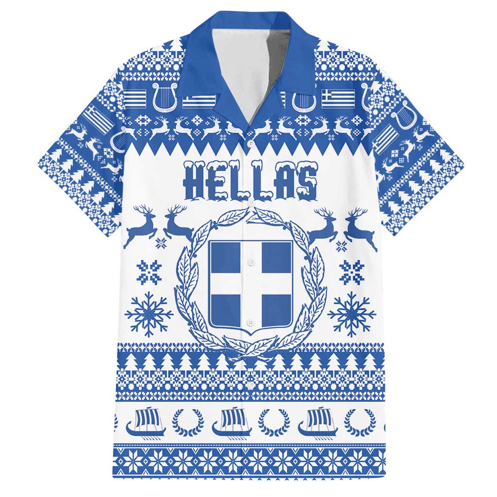 Personalized Christmas Greece Coat Of Arms Family Matching Off Shoulder Maxi Dress and Hawaiian Shirt Hellas Kala Christougena - Wonder Print Shop