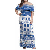 Personalized Christmas Greece Coat Of Arms Family Matching Off Shoulder Maxi Dress and Hawaiian Shirt Hellas Kala Christougena - Wonder Print Shop