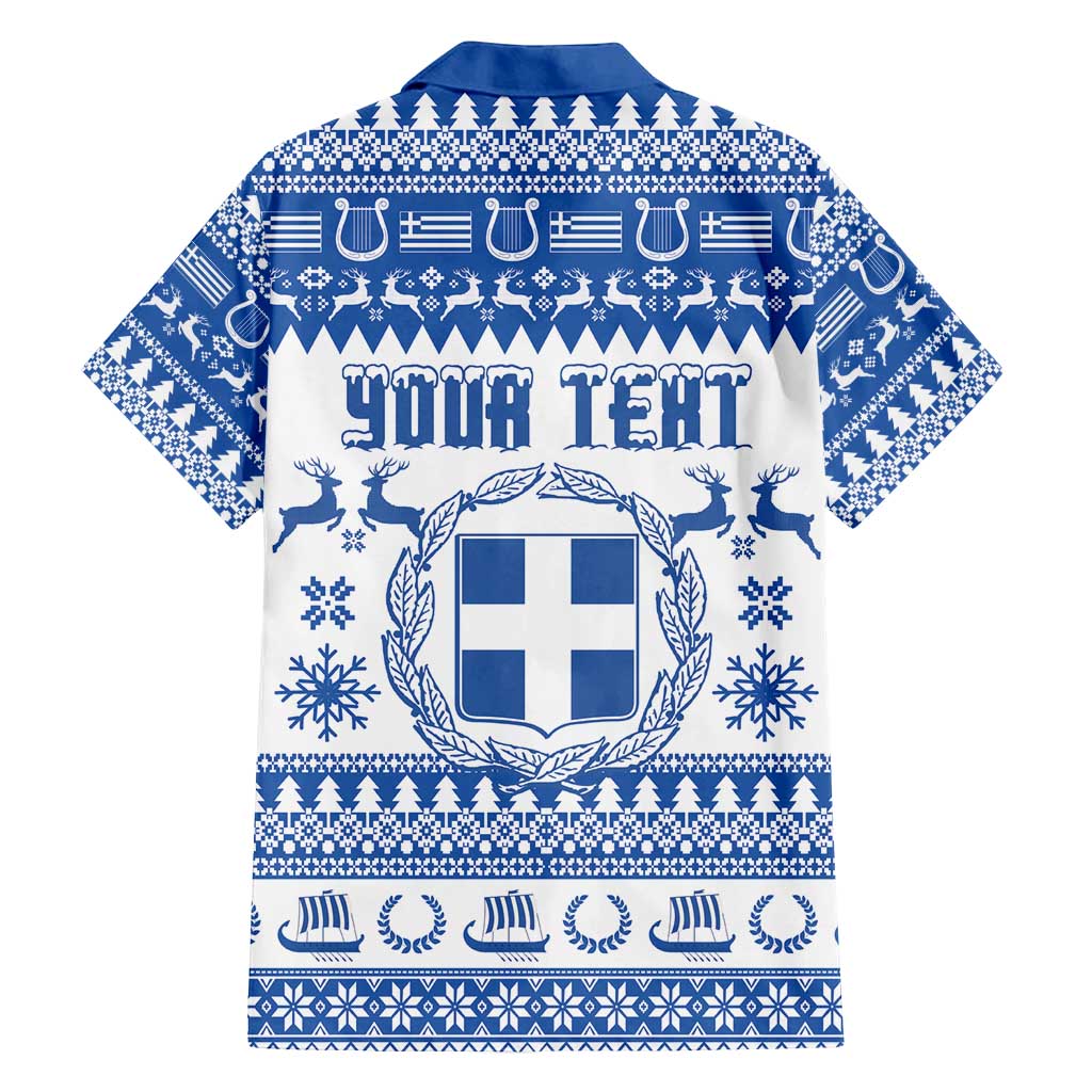 Personalized Christmas Greece Coat Of Arms Family Matching Off Shoulder Short Dress and Hawaiian Shirt Hellas Kala Christougena - Wonder Print Shop